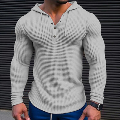 Men's Solid Waffle Long Sleeve Casal Hoodie