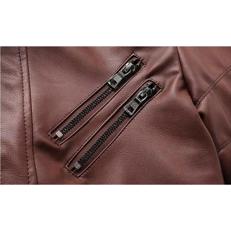 Umar | Men's leather jacket - Stylish with removable hood and details