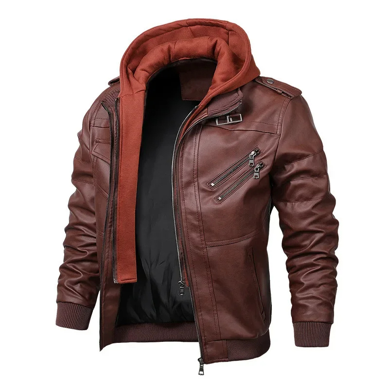 Umar | Men's leather jacket - Stylish with removable hood and details
