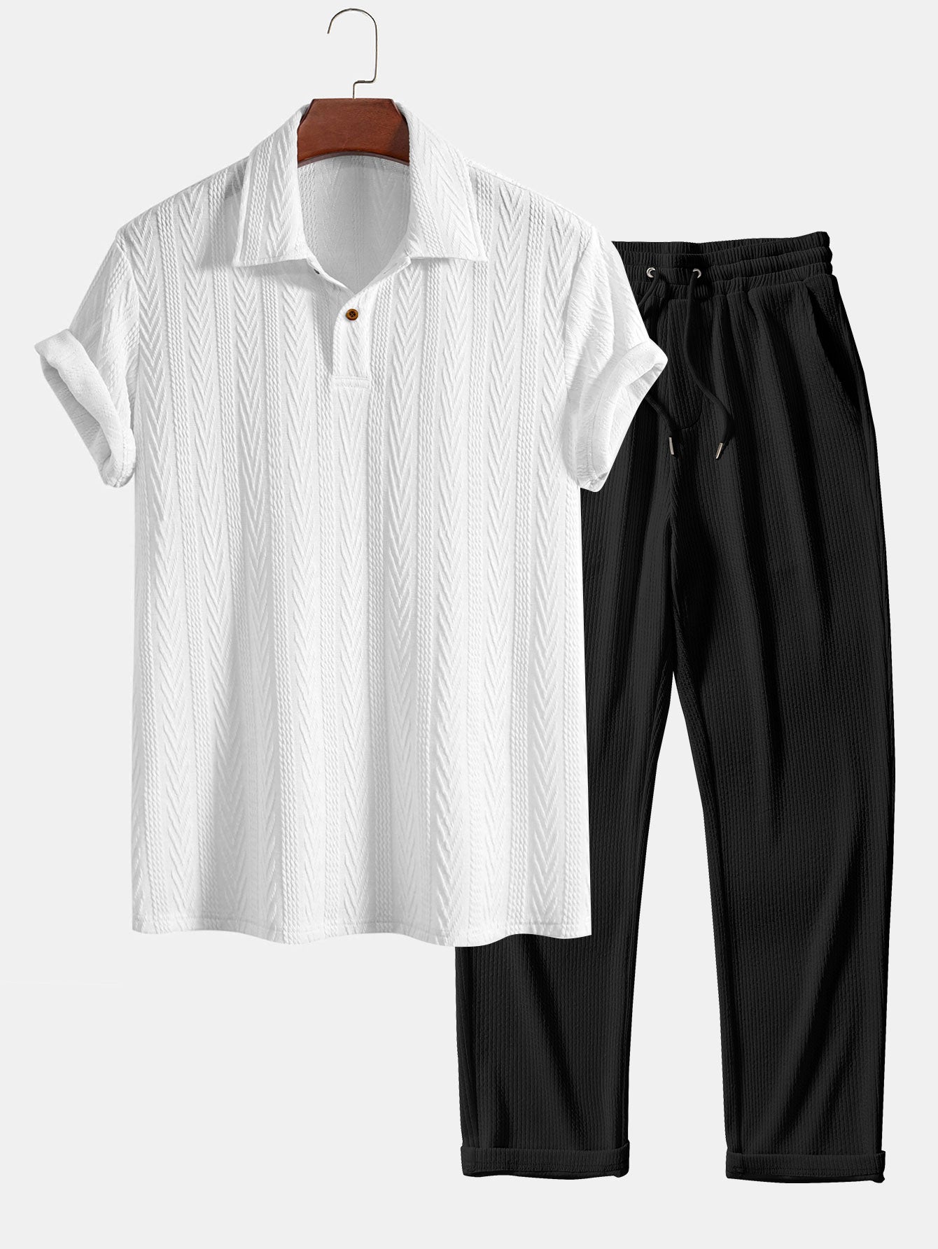 Ciro® | Short Sleeve Jacquard Polo & Straight Leg Ribbed Pants