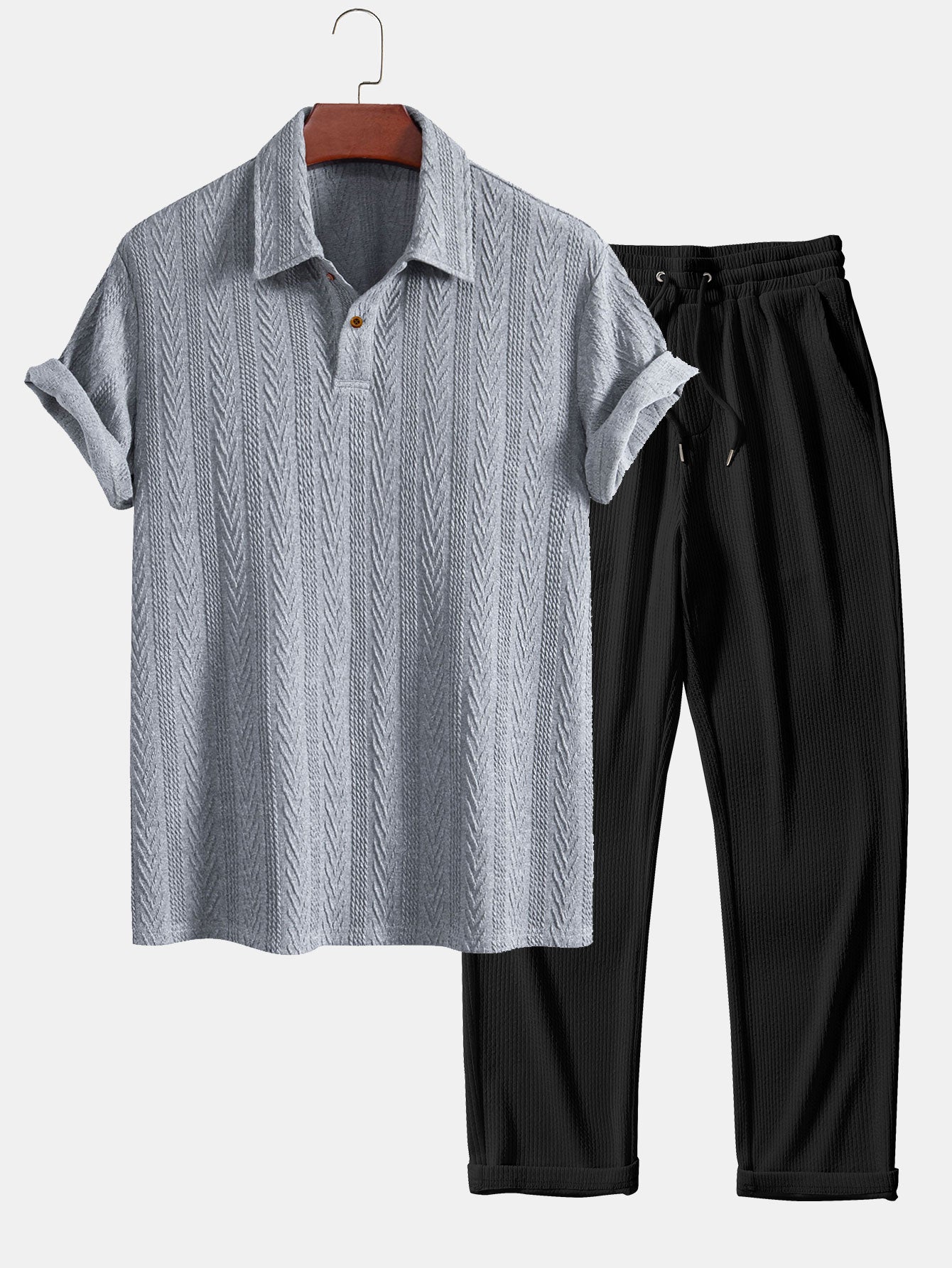 Ciro® | Short Sleeve Jacquard Polo & Straight Leg Ribbed Pants