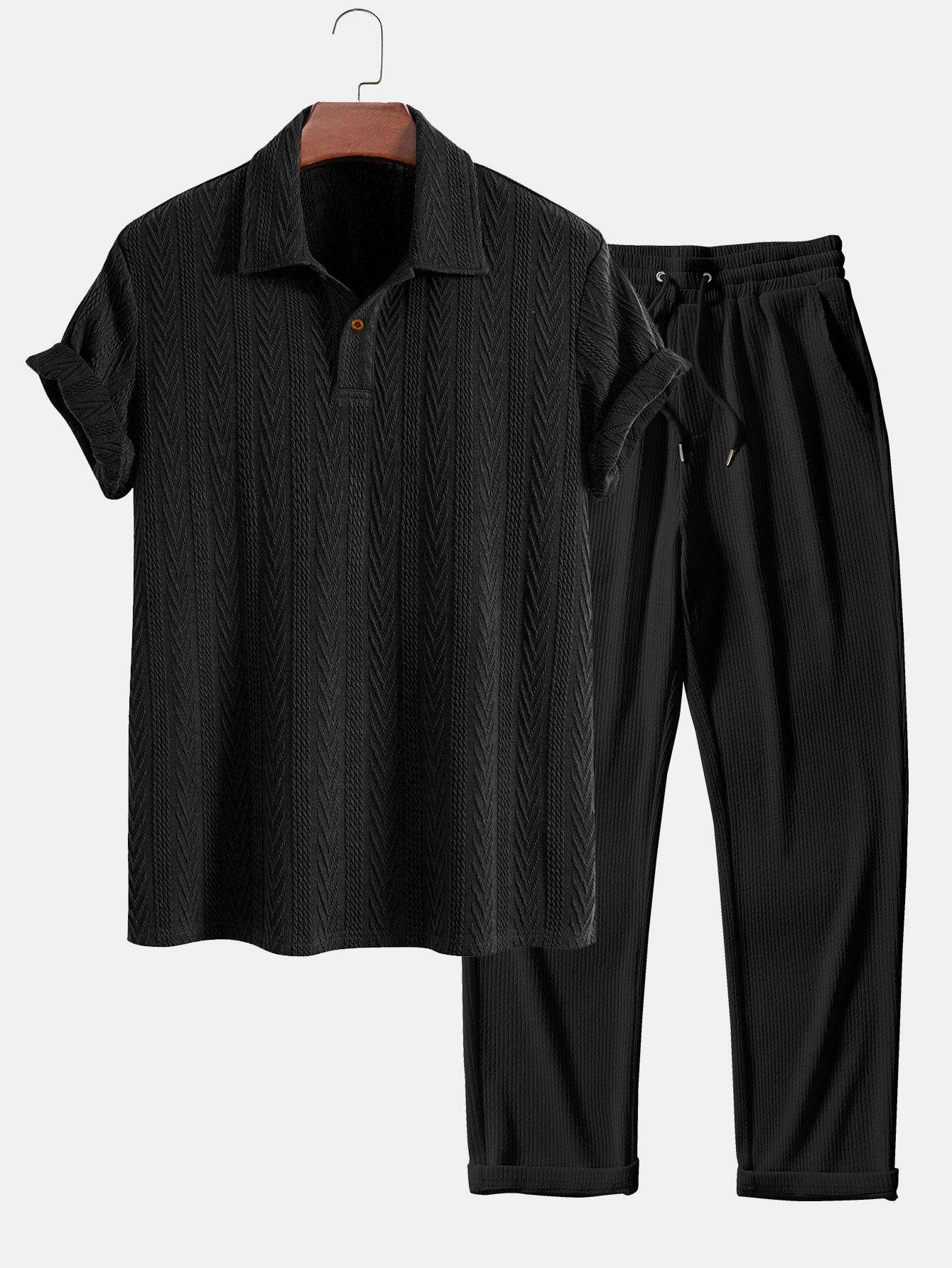 Ciro® | Short Sleeve Jacquard Polo & Straight Leg Ribbed Pants