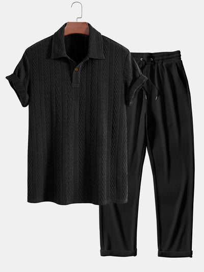 Ciro® | Short Sleeve Jacquard Polo & Straight Leg Ribbed Pants