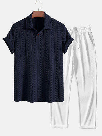 Ciro® | Short Sleeve Jacquard Polo & Straight Leg Ribbed Pants