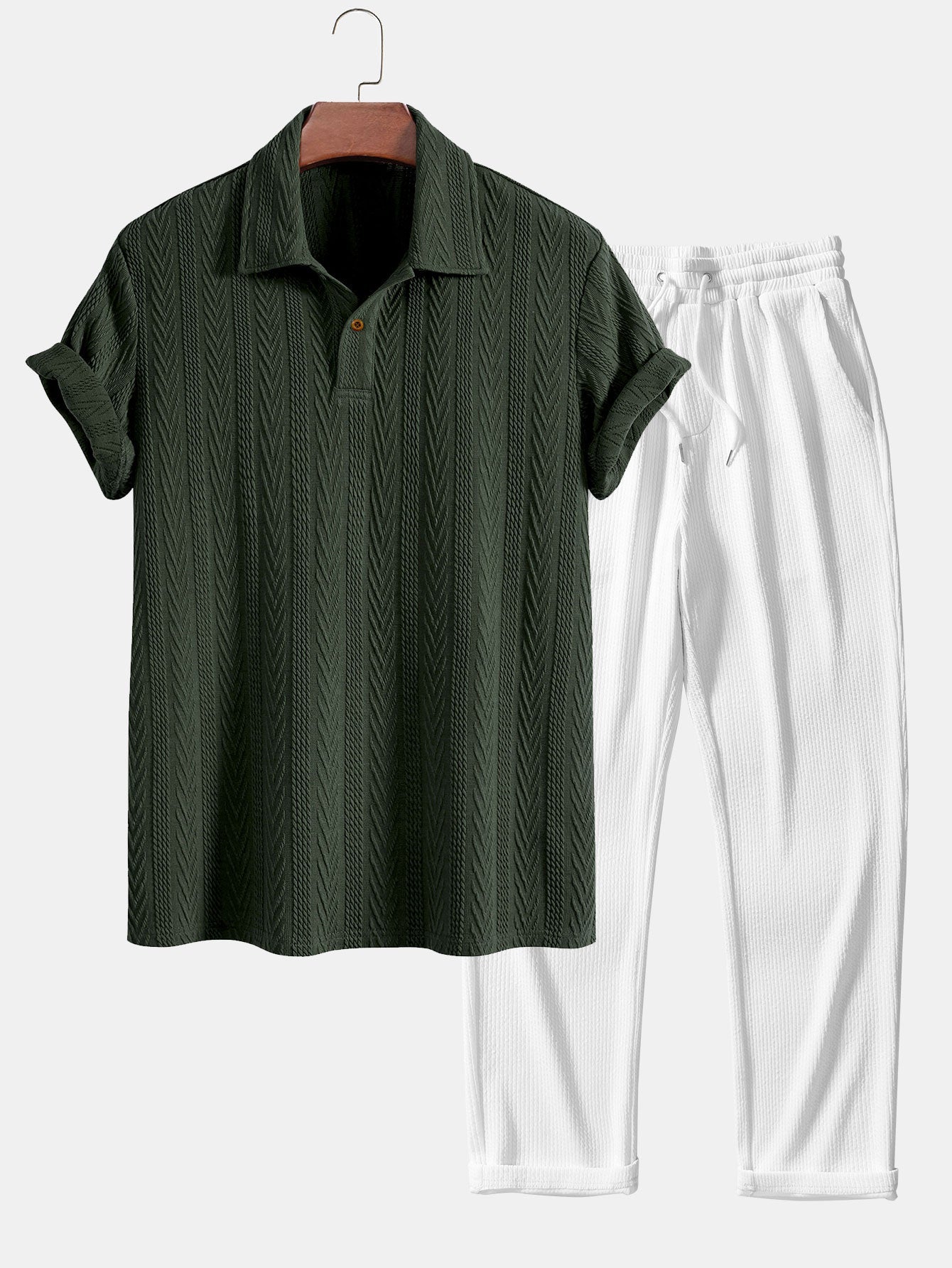 Ciro® | Short Sleeve Jacquard Polo & Straight Leg Ribbed Pants