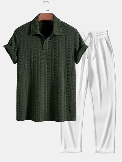 Ciro® | Short Sleeve Jacquard Polo & Straight Leg Ribbed Pants