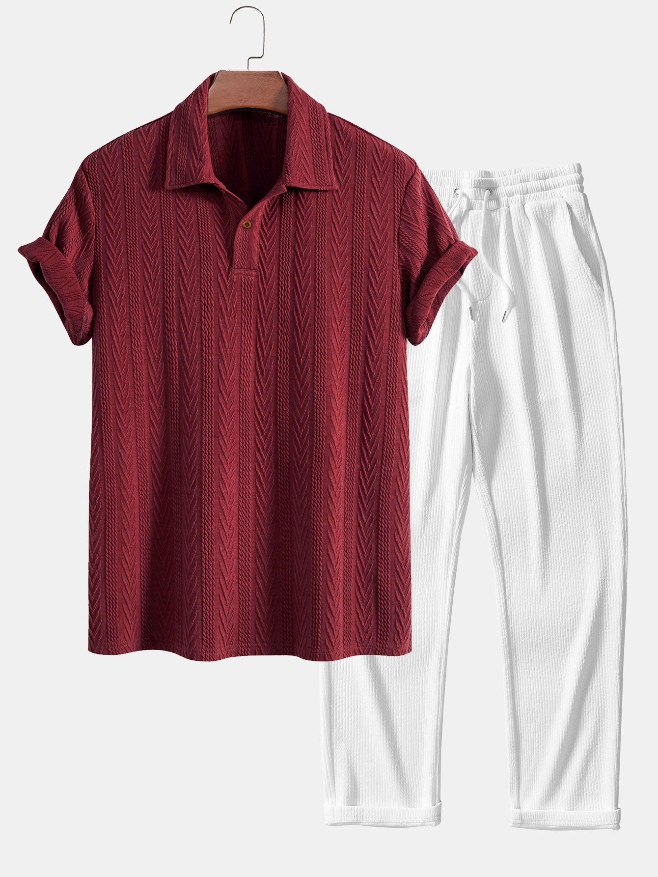 Ciro® | Short Sleeve Jacquard Polo & Straight Leg Ribbed Pants