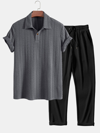 Ciro® | Short Sleeve Jacquard Polo & Straight Leg Ribbed Pants