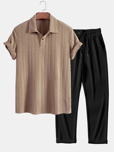 Ciro® | Short Sleeve Jacquard Polo & Straight Leg Ribbed Pants