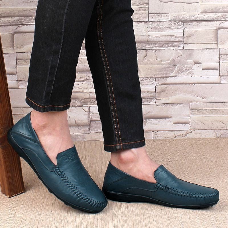 Zollie® | Navy Blue Leather Men's Loafer