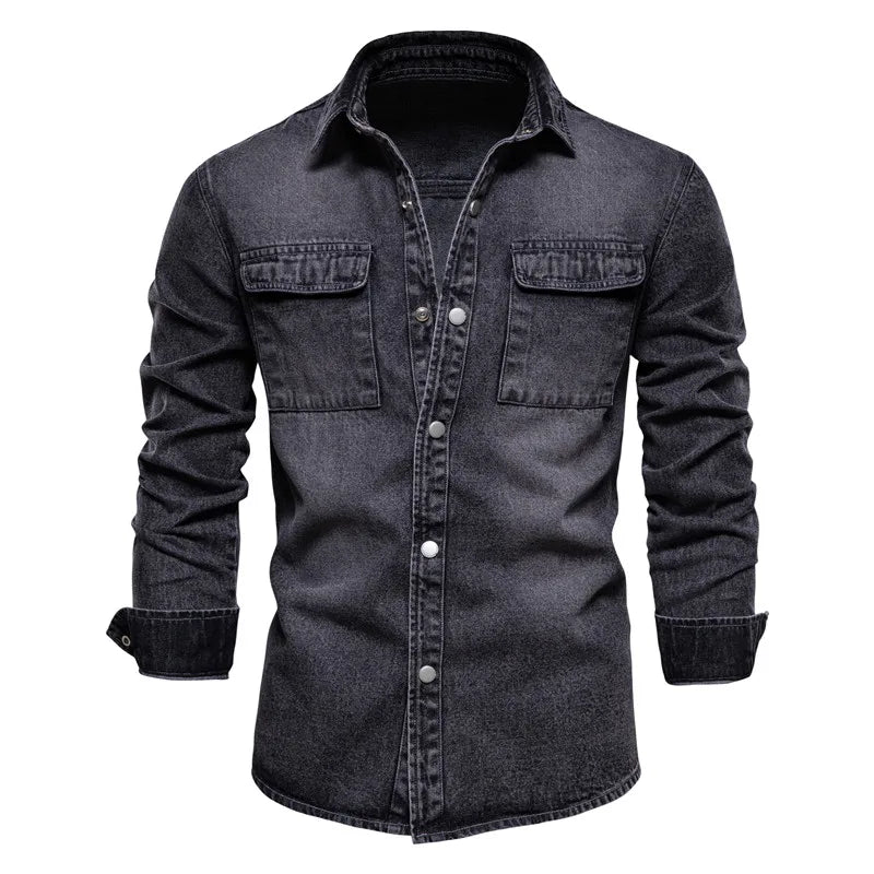 Truman® | 100% Cotton Denim Shirts Men Casual Solid Color Thick Long Sleeve Shirt For Men Spring High Quality Jeans Male Shirt