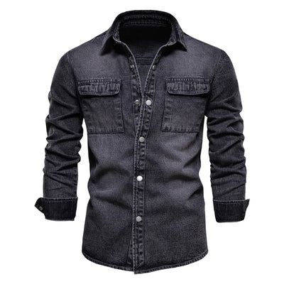 Truman® | 100% Cotton Denim Shirts Men Casual Solid Color Thick Long Sleeve Shirt For Men Spring High Quality Jeans Male Shirt