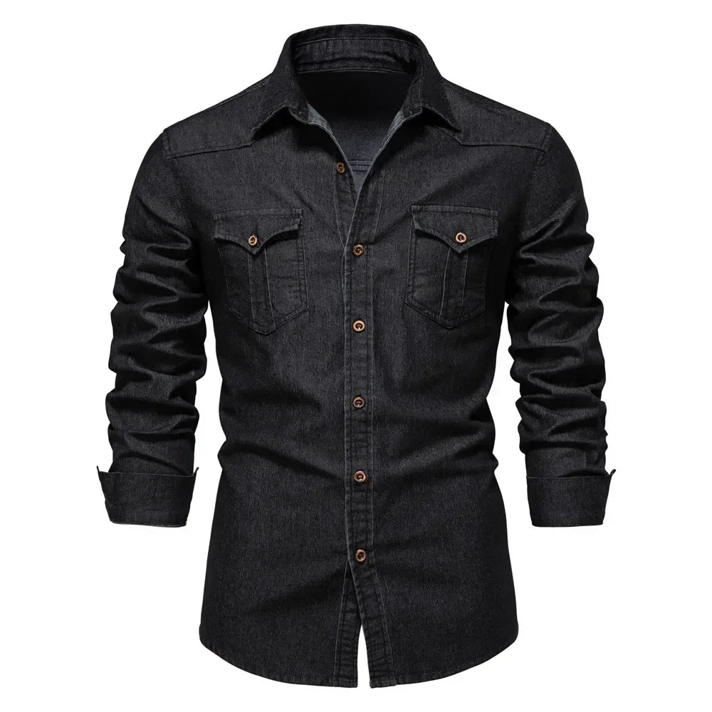 Fabricio® | Men'S Elastic Cotton Denim Shirt