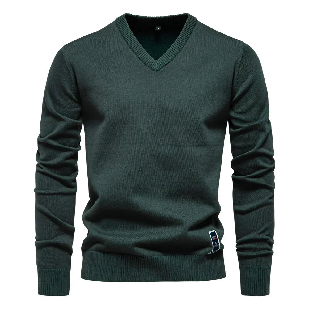 Emerenciano® | Solid Cotton V Neck Sweater