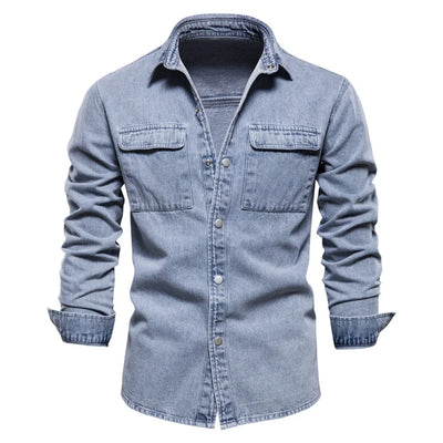 Truman® | 100% Cotton Denim Shirts Men Casual Solid Color Thick Long Sleeve Shirt For Men Spring High Quality Jeans Male Shirt