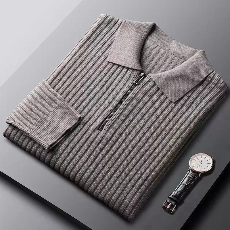 Edelmiro® | Lightweight Long-Sleeved Striped Polo Shirt