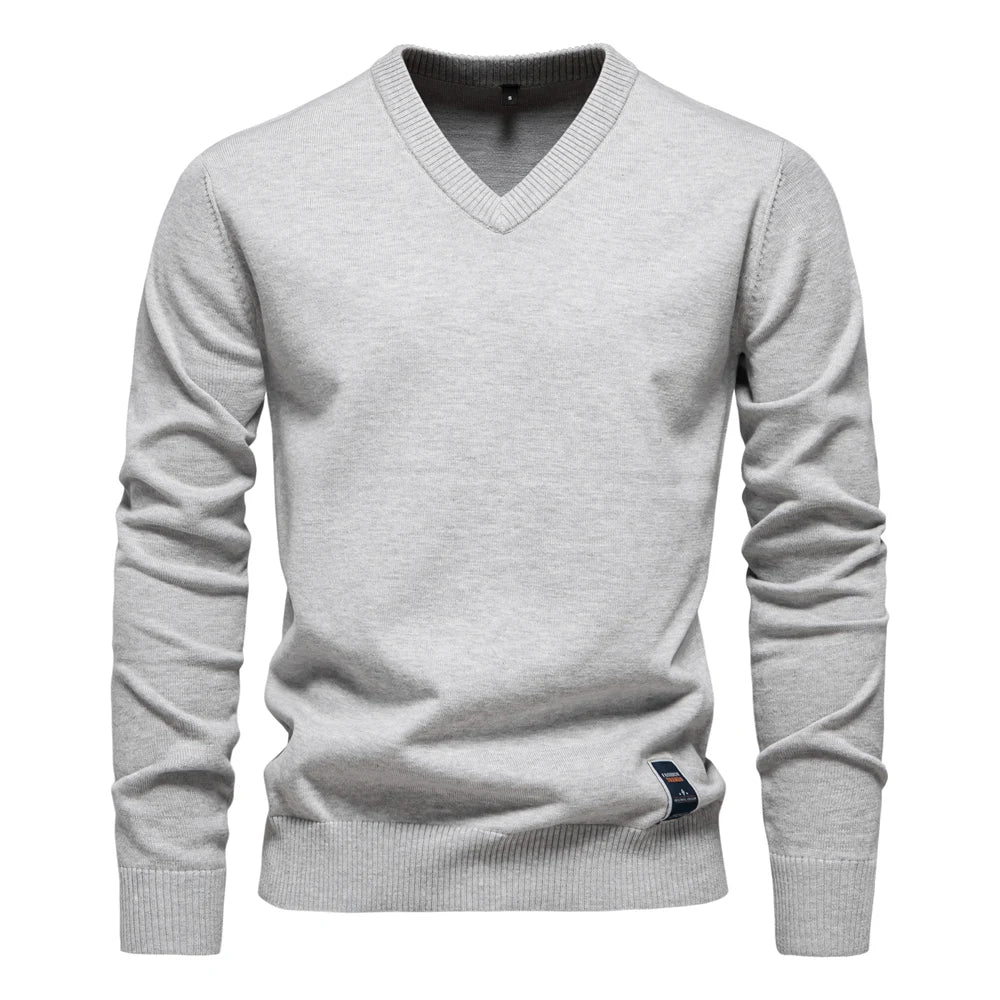 Emerenciano® | Solid Cotton V Neck Sweater