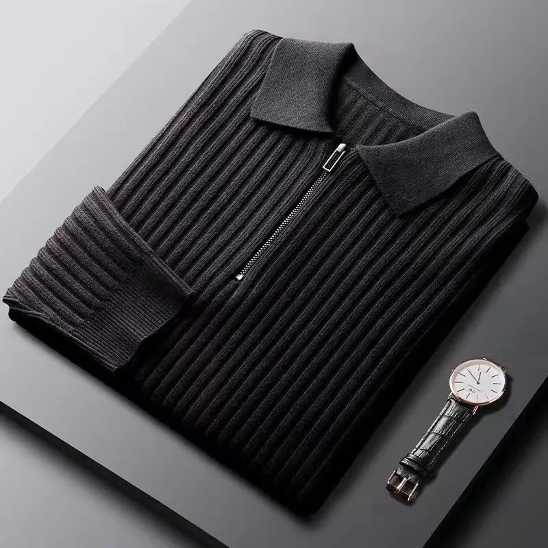 Edelmiro® | Lightweight Long-Sleeved Striped Polo Shirt