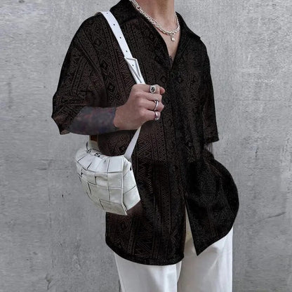 Aiden® | Short-Sleeved Button-Down Shirt With Lace Embroidery