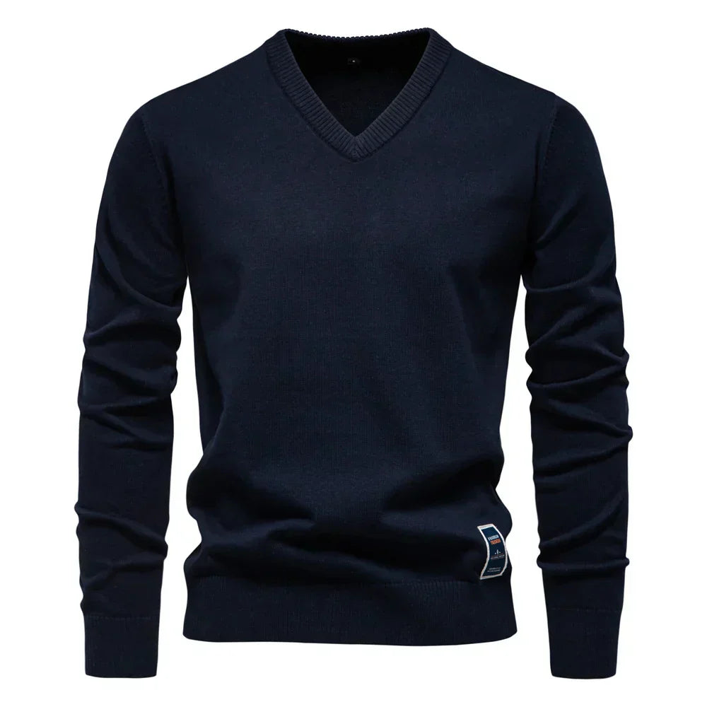 Emerenciano® | Solid Cotton V Neck Sweater