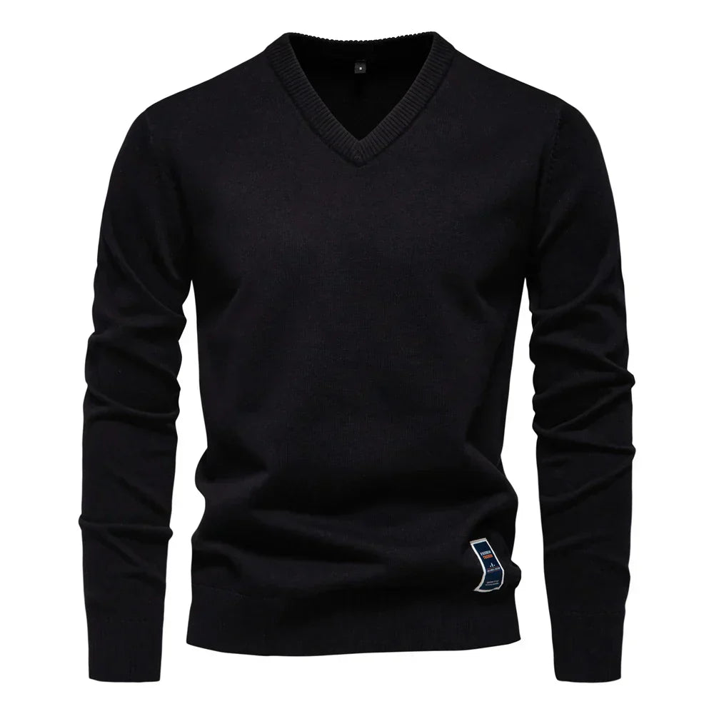 Emerenciano® | Solid Cotton V Neck Sweater