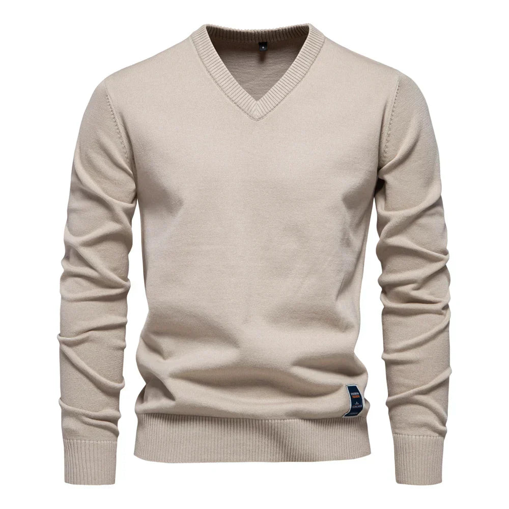 Emerenciano® | Solid Cotton V Neck Sweater