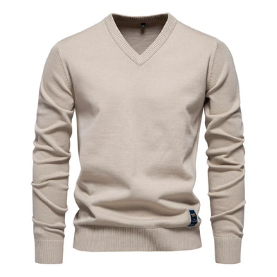 Emerenciano® | Solid Cotton V Neck Sweater
