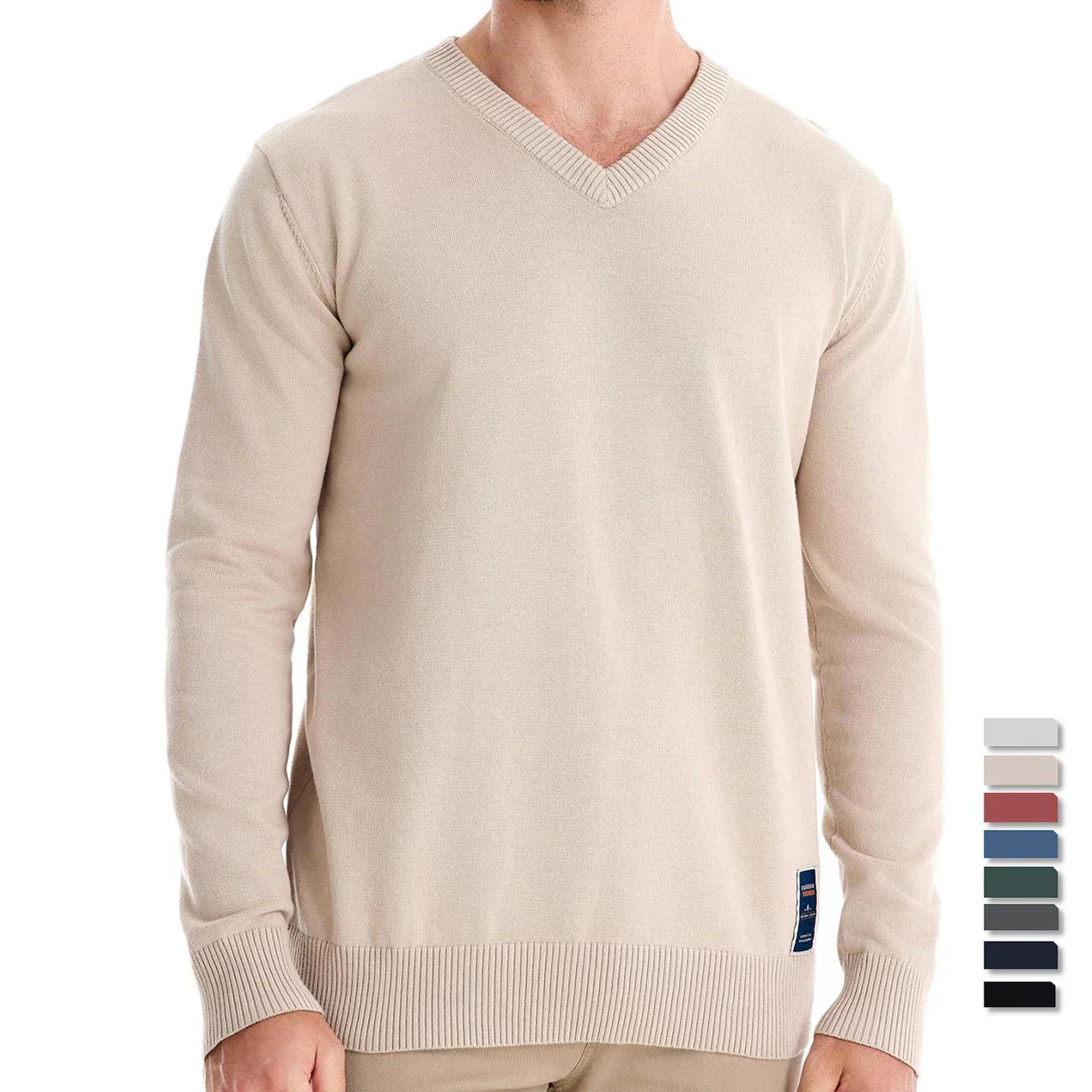 Emerenciano® | Solid Cotton V Neck Sweater