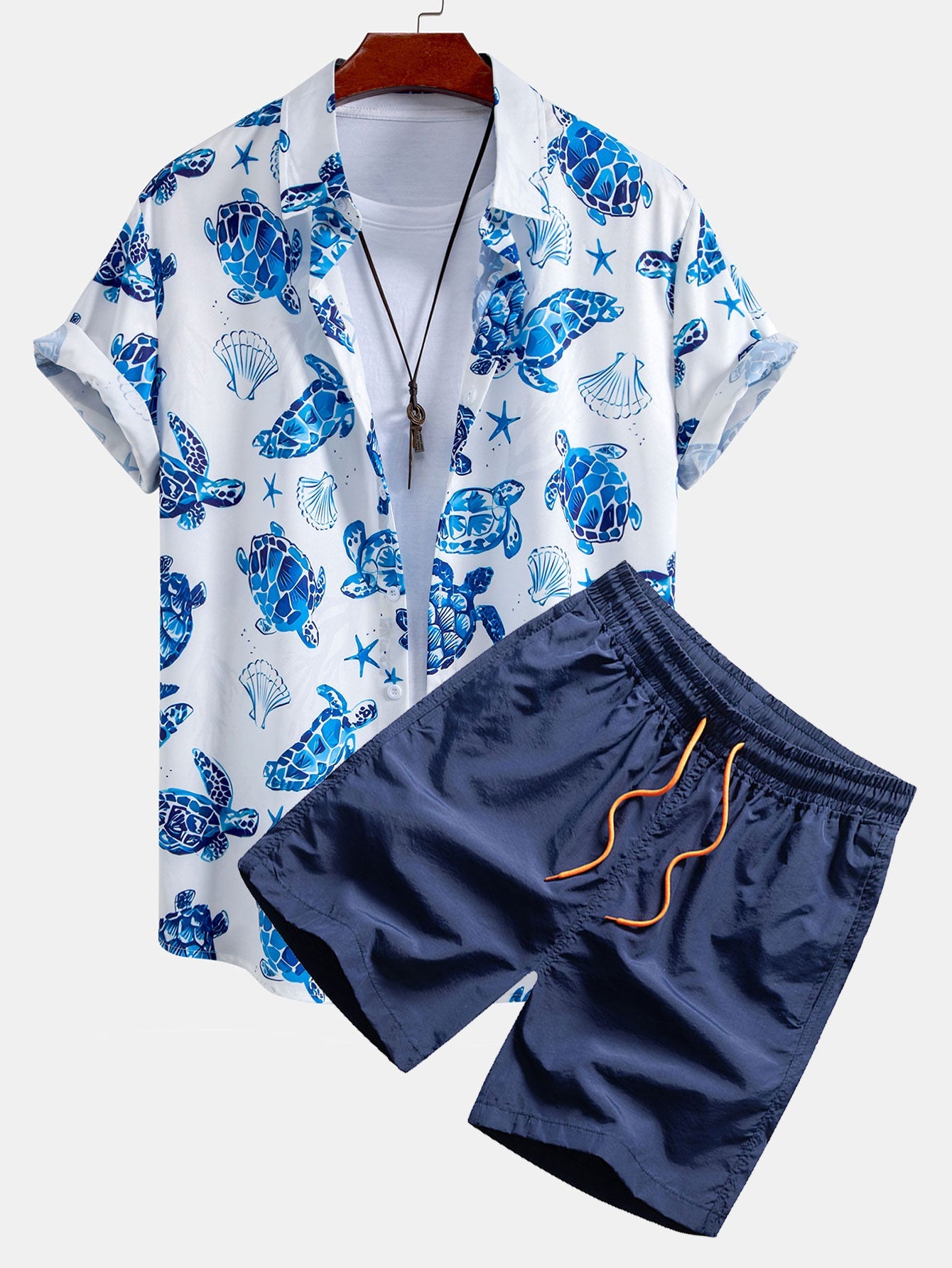 Tyrone® | Turtle Print Button Up Shirt & Swim Shorts
