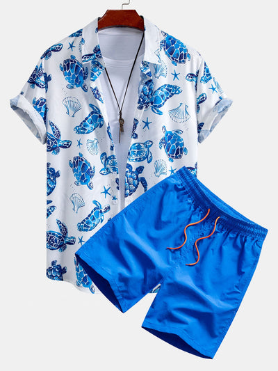 Tyrone® | Turtle Print Button Up Shirt & Swim Shorts