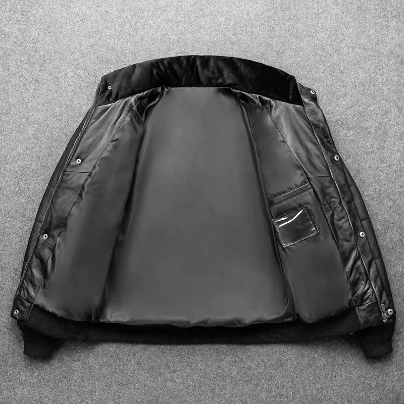 Teón | Warm men's leather jacket with stand-up collar - Lined and modern