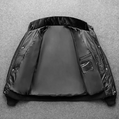 Teón | Warm men's leather jacket with stand-up collar - Lined and modern