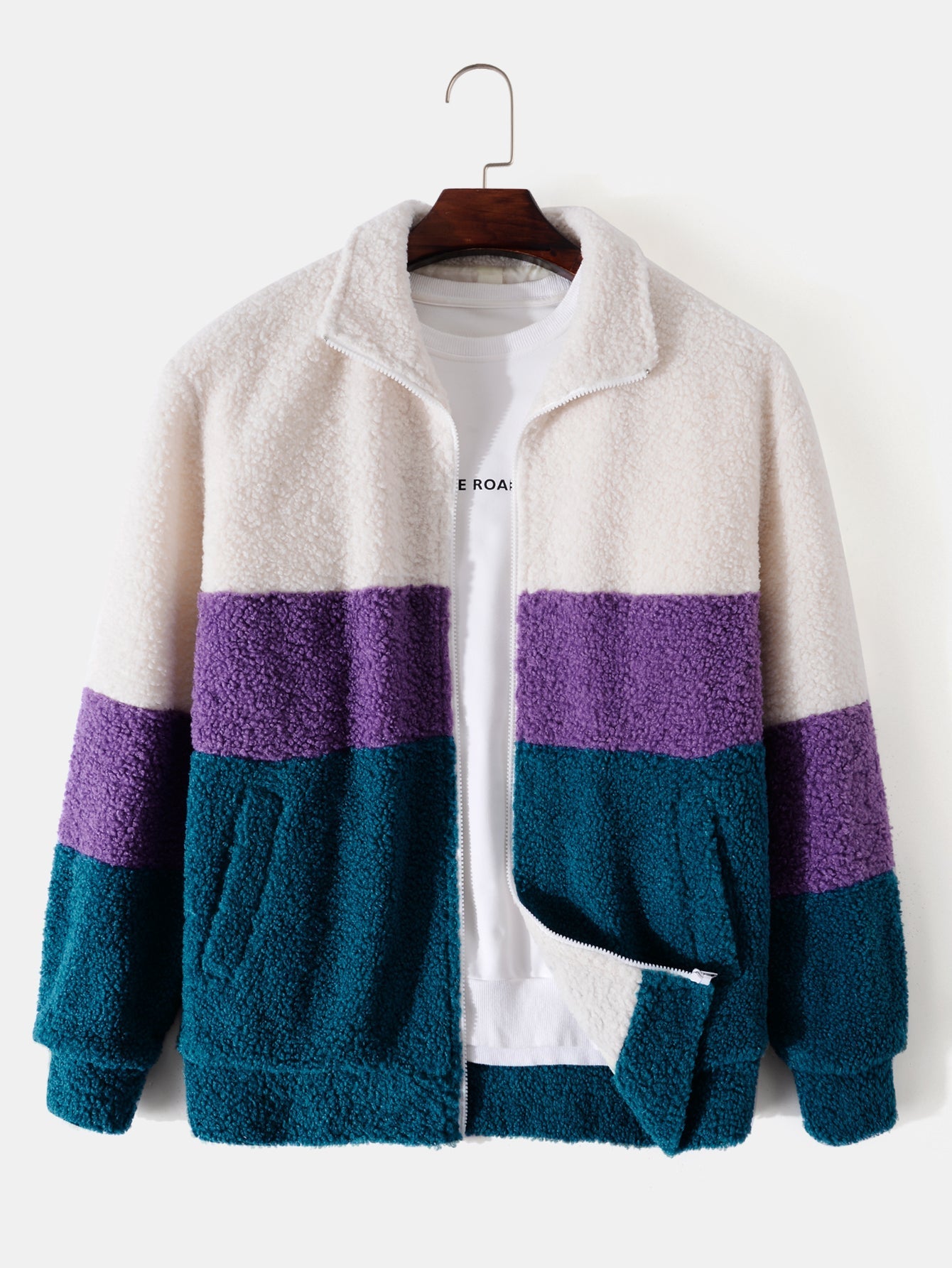 Arturo | Color Block Teddy Fleece Zip Up Coat