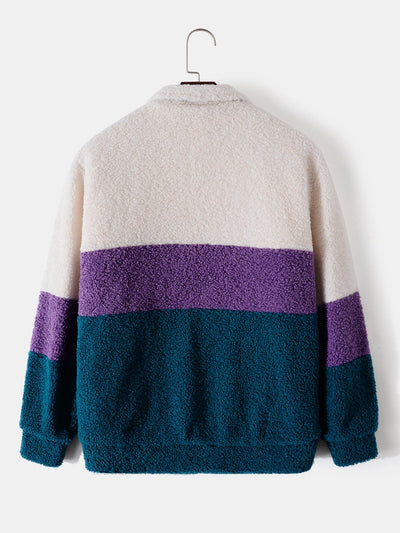 Arturo | Color Block Teddy Fleece Zip Up Coat