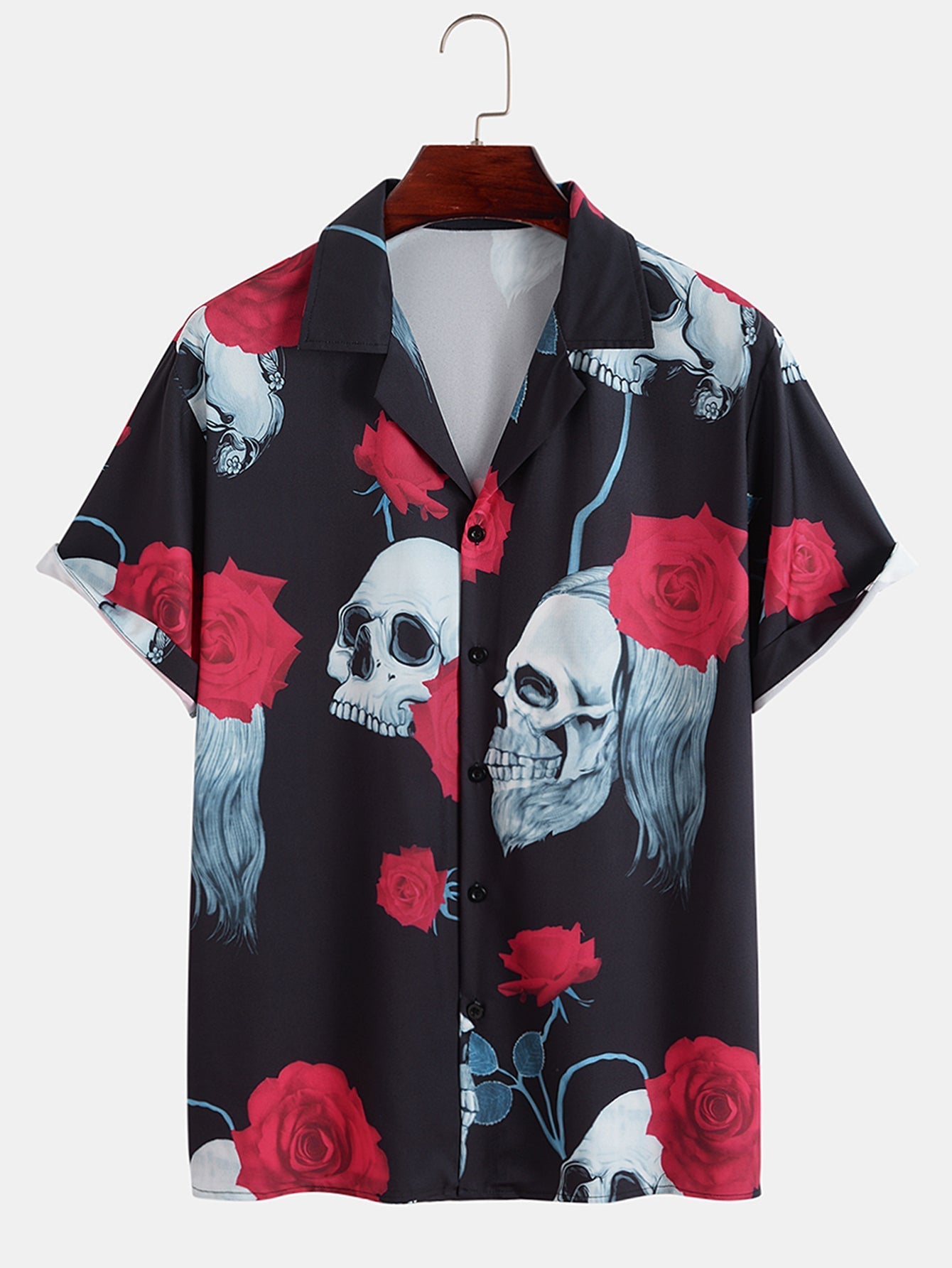 Arte® | Skull Rose Print Revere Collar Shirt