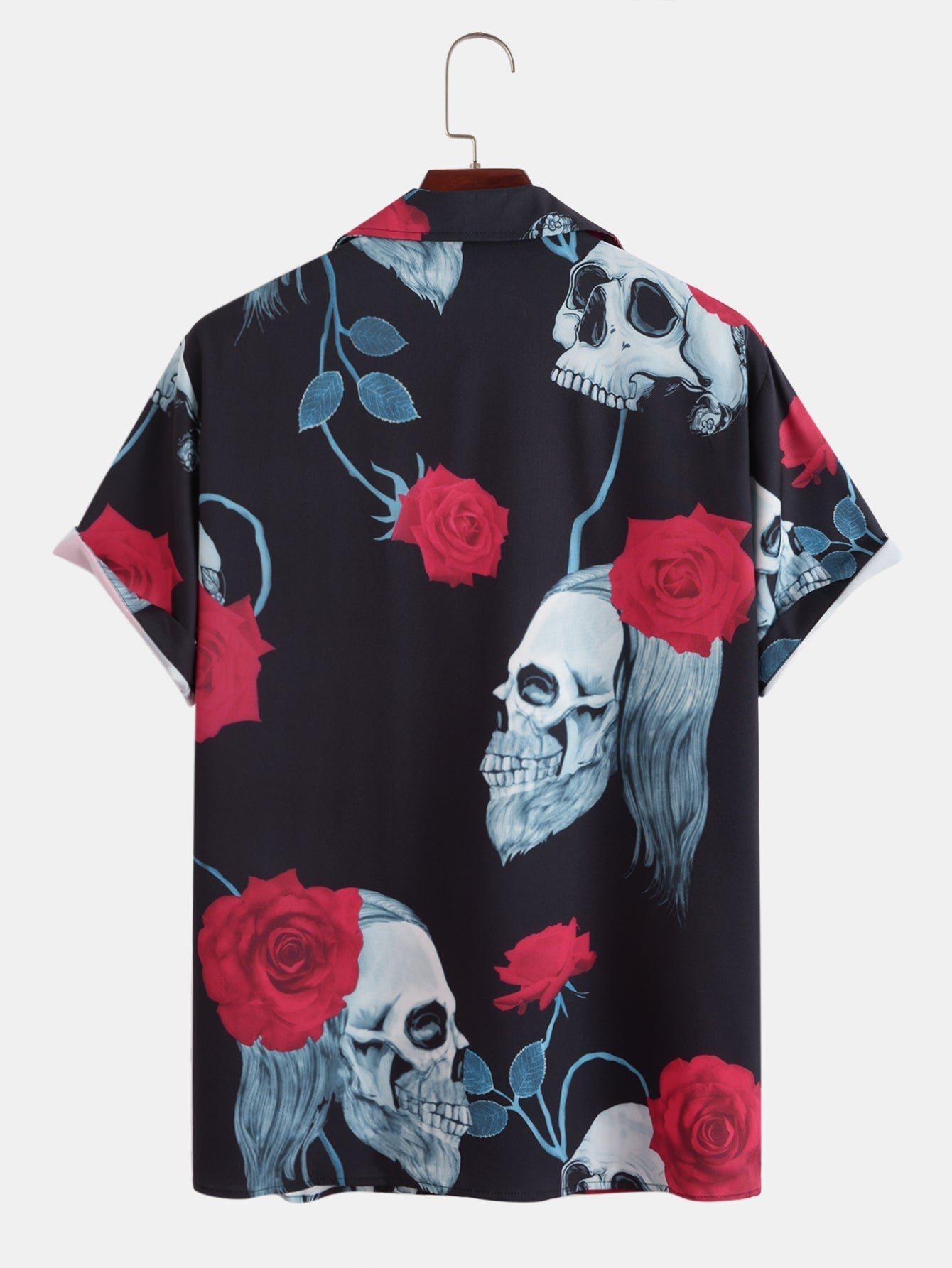 Arte® | Skull Rose Print Revere Collar Shirt