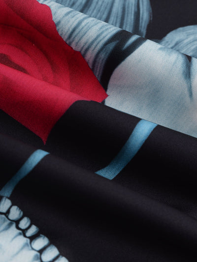 Arte® | Skull Rose Print Revere Collar Shirt