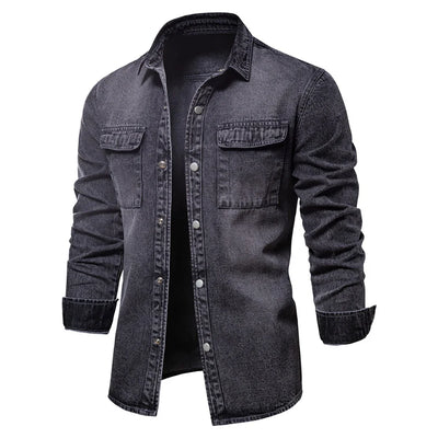 Truman® | 100% Cotton Denim Shirts Men Casual Solid Color Thick Long Sleeve Shirt For Men Spring High Quality Jeans Male Shirt