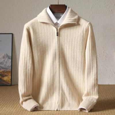 Damon | Samuel Ribbed Wool Zip Cardigan
