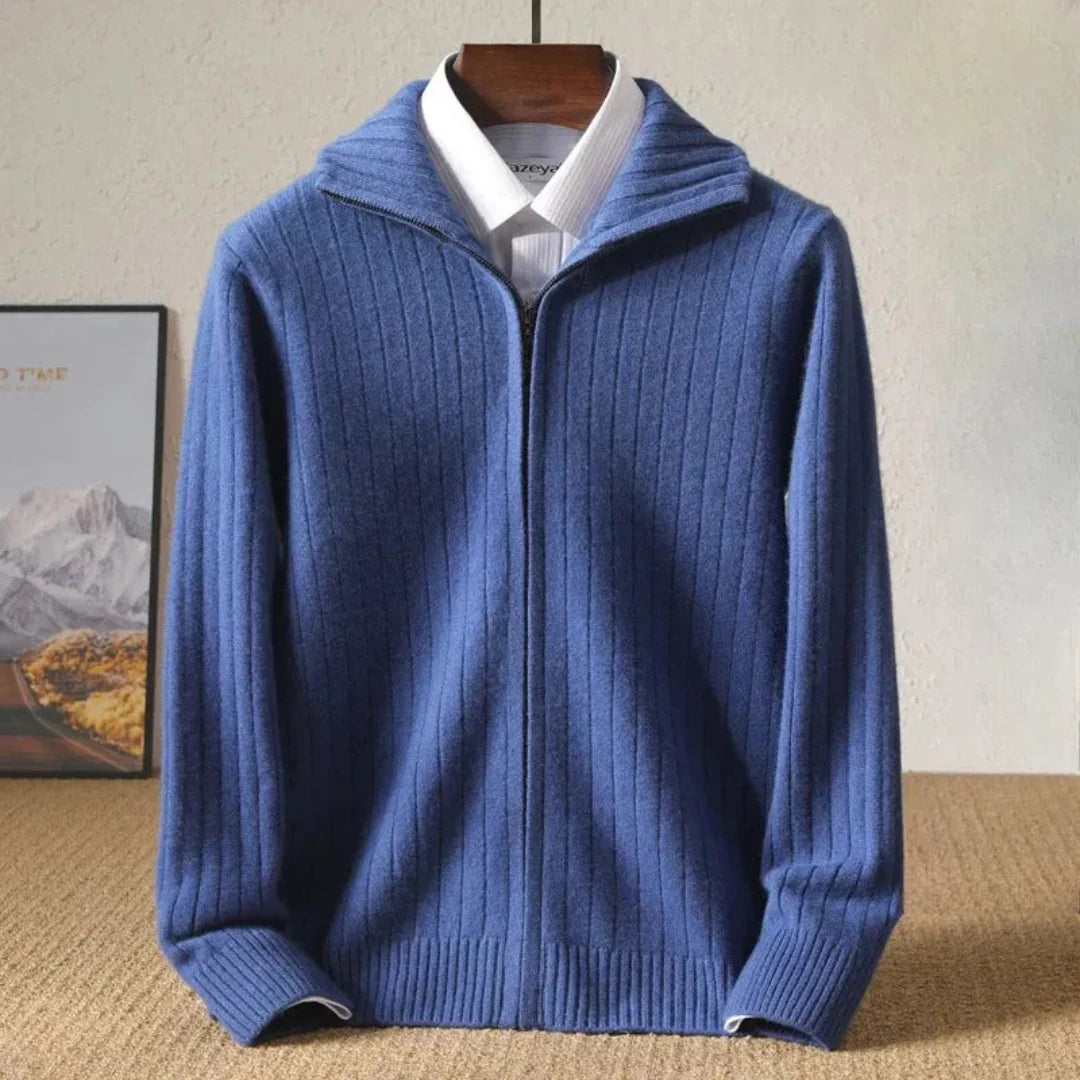 Damon | Samuel Ribbed Wool Zip Cardigan