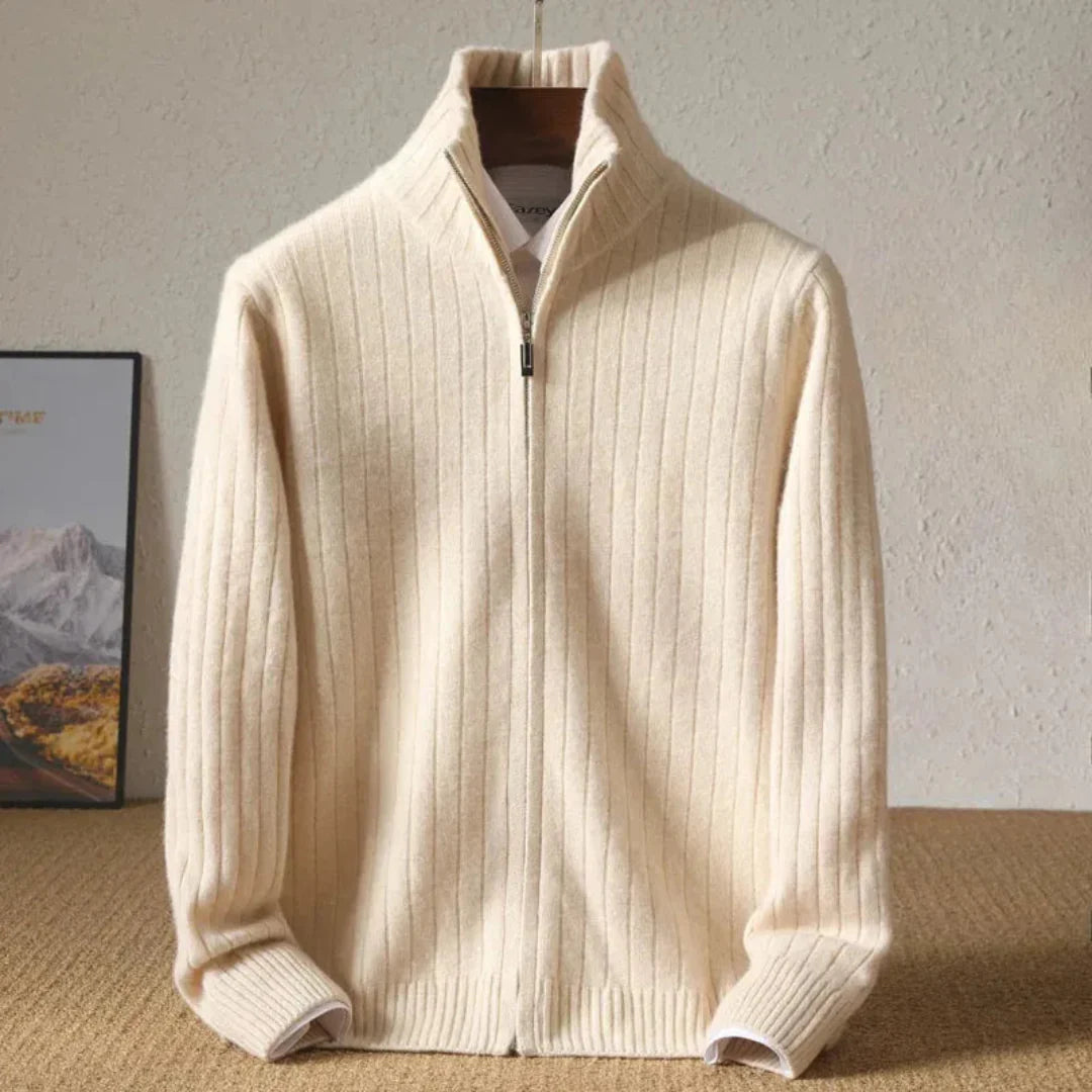Damon | Samuel Ribbed Wool Zip Cardigan