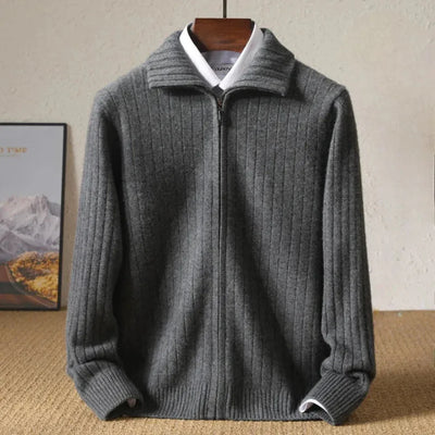 Damon | Samuel Ribbed Wool Zip Cardigan