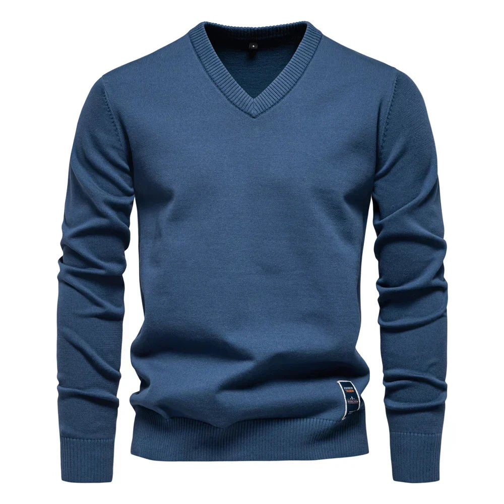 Emerenciano® | Solid Cotton V Neck Sweater
