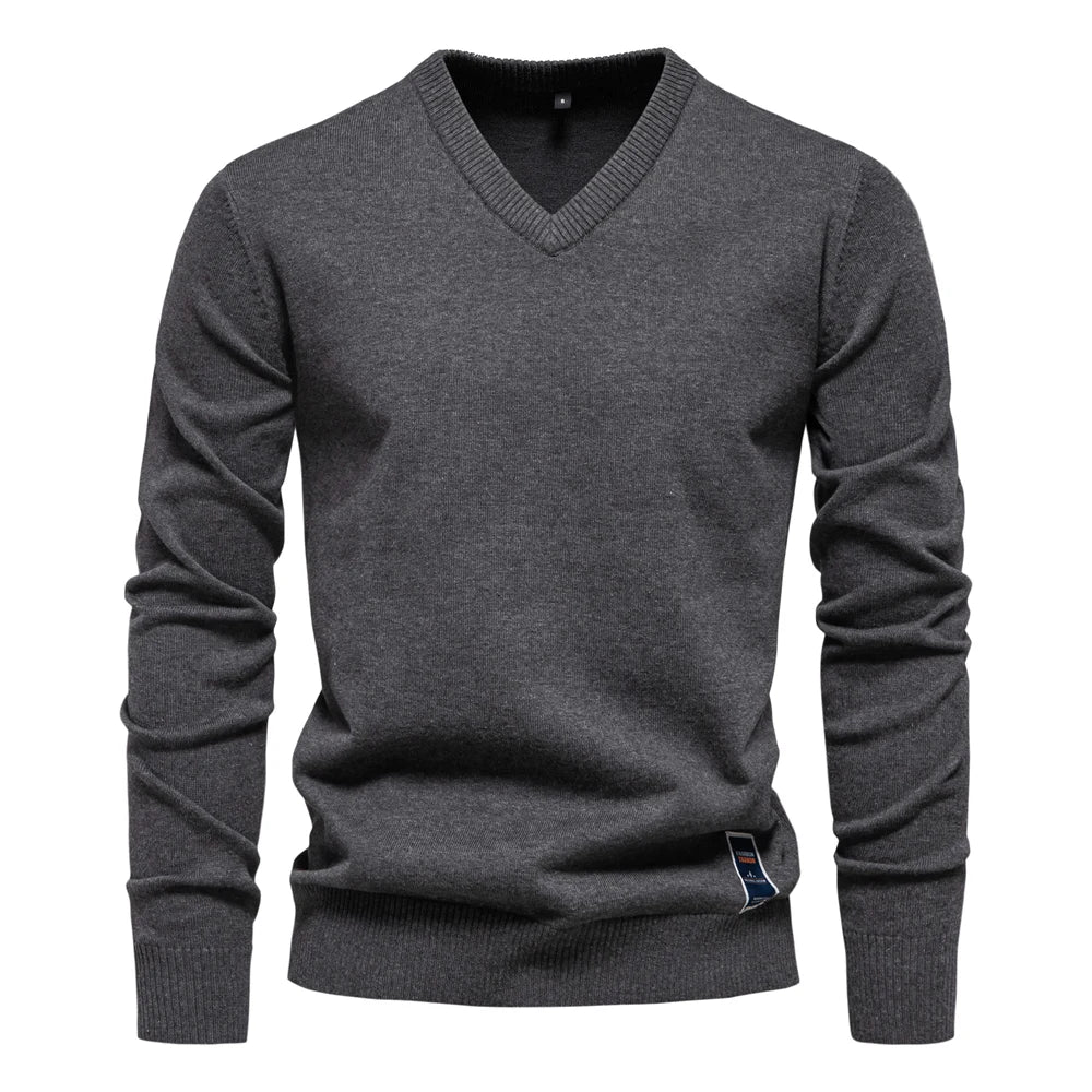 Emerenciano® | Solid Cotton V Neck Sweater