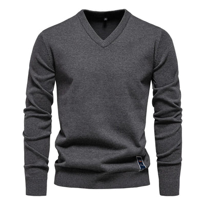 Emerenciano® | Solid Cotton V Neck Sweater