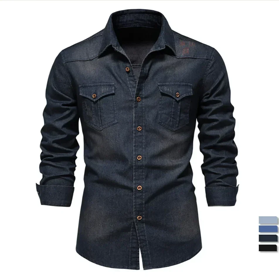 Roberto® | Men'S Stretch Cotton Denim Shirt