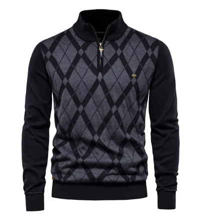 Tomás® | Elegant sweater with short zip and geometric pattern