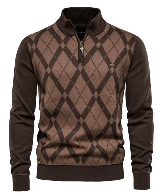 Tomás® | Elegant sweater with short zip and geometric pattern