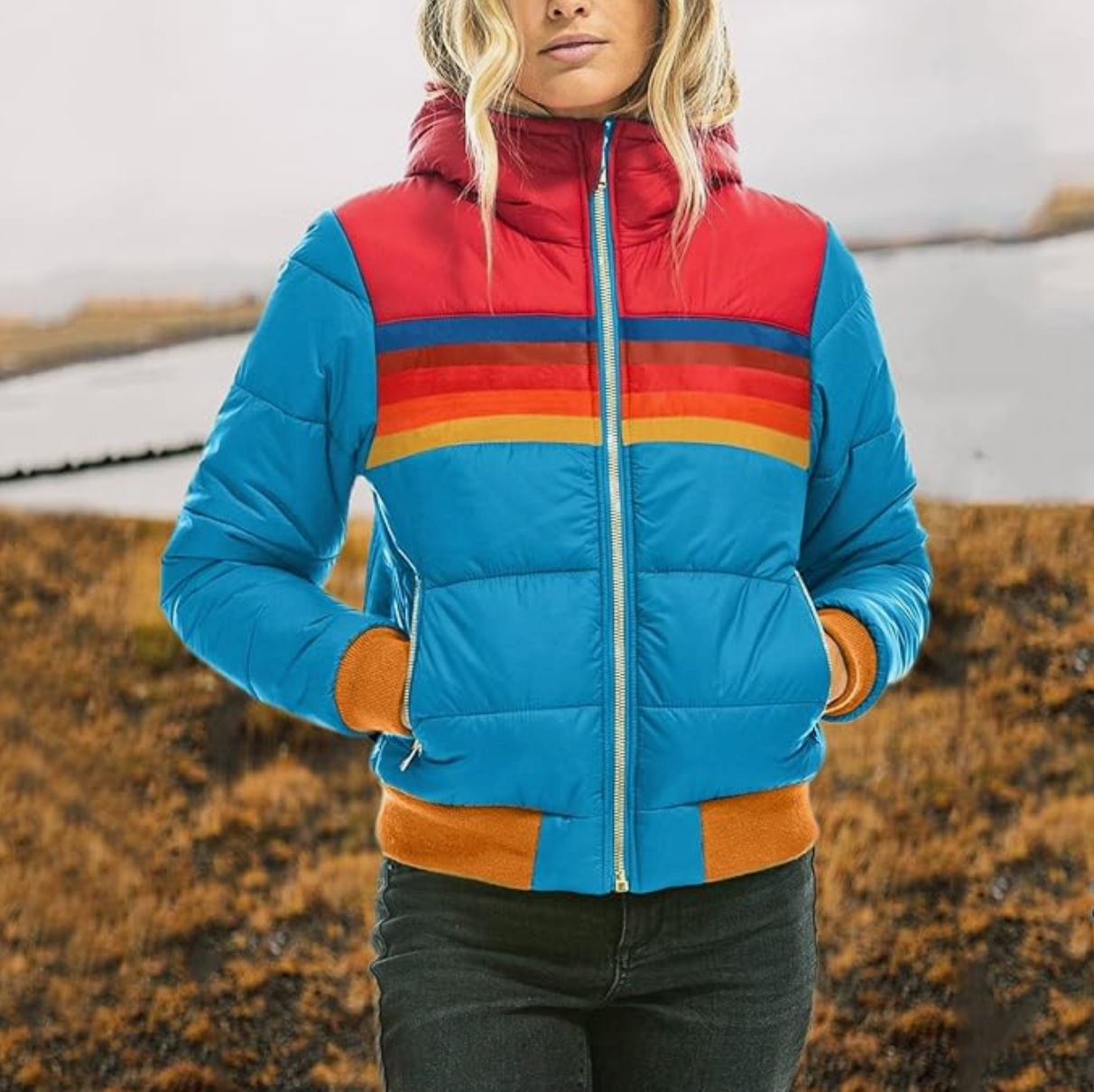 Faetón | Women's striped retro puffer jacket with front zip
