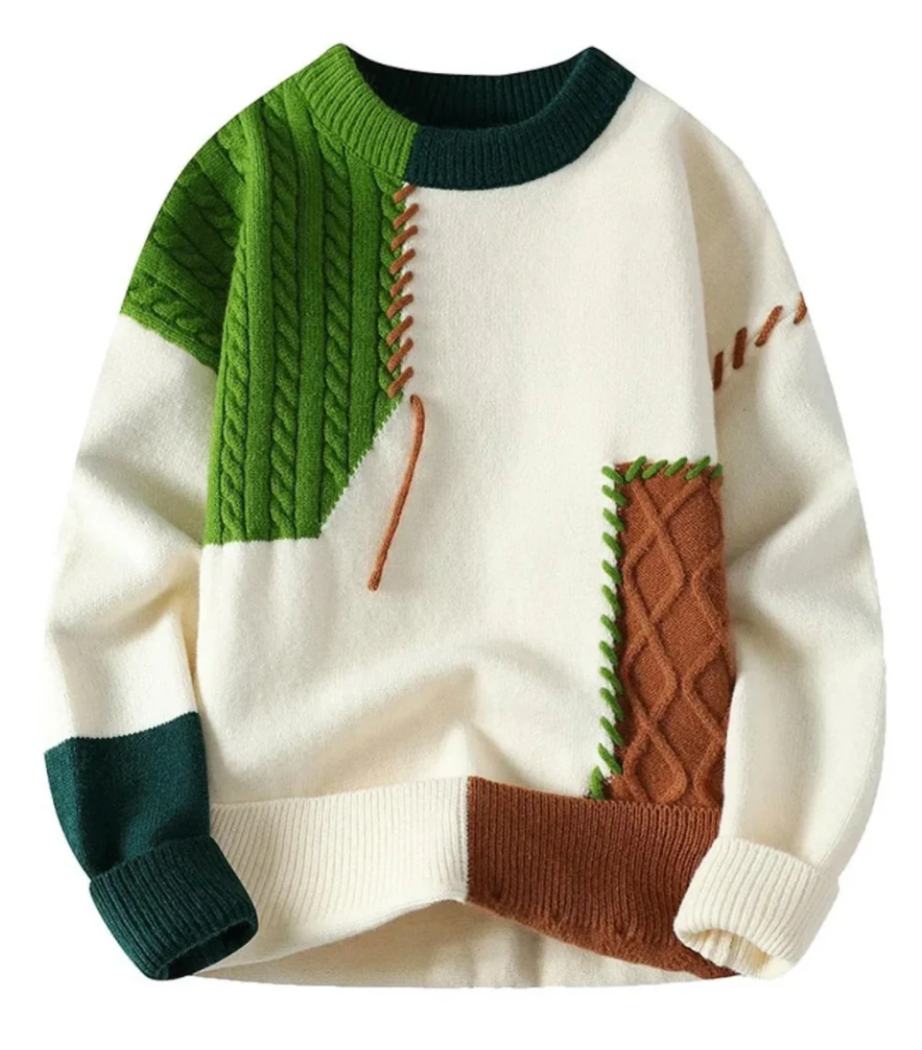 Ezra® | Retro Patchwork Sweater